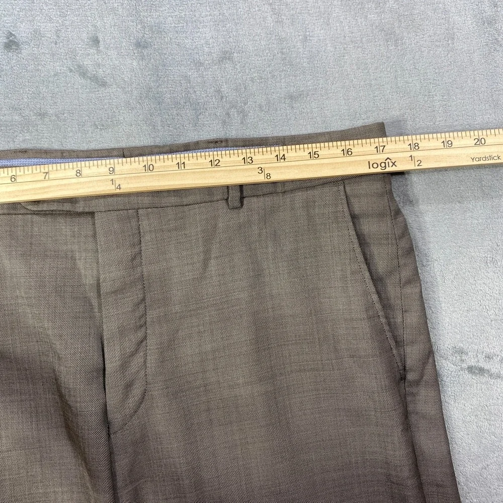 Neiman Marcus Dress Pants 34x32 Beige Sharkskin Super 120s Wool Straight Wide